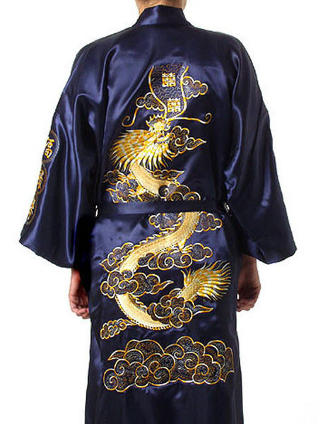 Navy Blue Satin Kimono